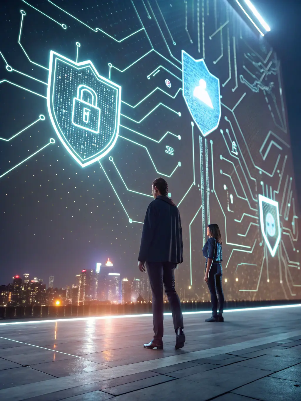 A digital illustration of a cyber threat landscape, highlighting various types of malware and attack vectors.